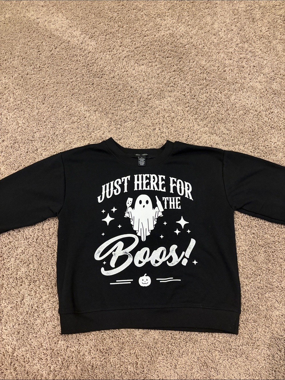 Women's Black Halloween Graphic Crewneck Sweatshirt - 'Just Here for the Boos'